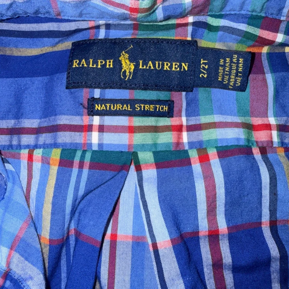 Ralph Lauren Plaid Button Down Shirt 2T Blue Multi Natural Stretch‎ Long Sleeve